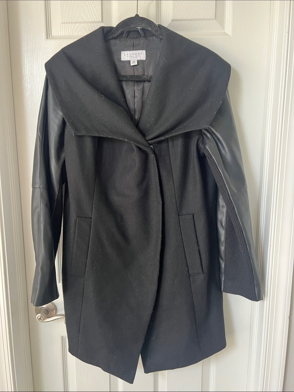 Laundry By Shelli Segal Black Mixed-Media Trench Coat, Size L